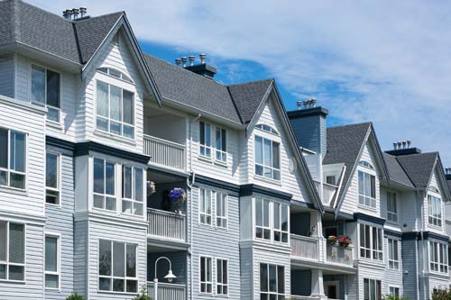 Angled front view of apartments