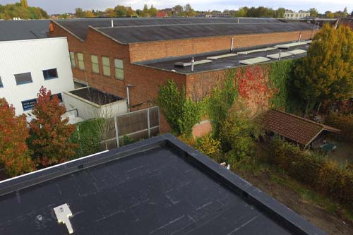 Arial view of a commerical roof.