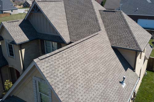 Angled arial view of home roofing.