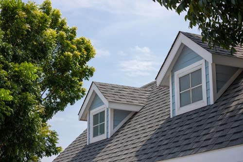 Gray shingle roofing on home.